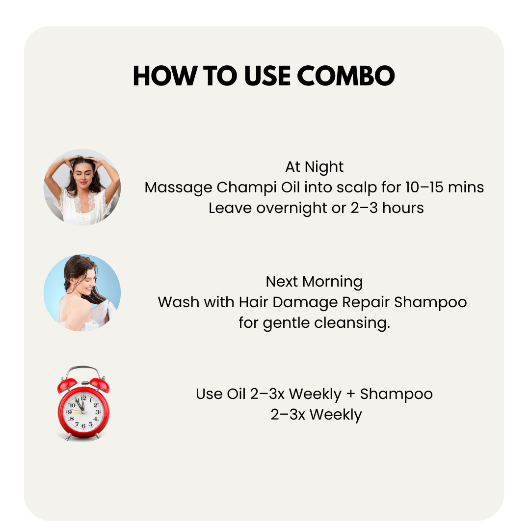 Hair Nourish & Cleanse Combo – Champi Oil (100ml) + Repair Shampoo (100ml)